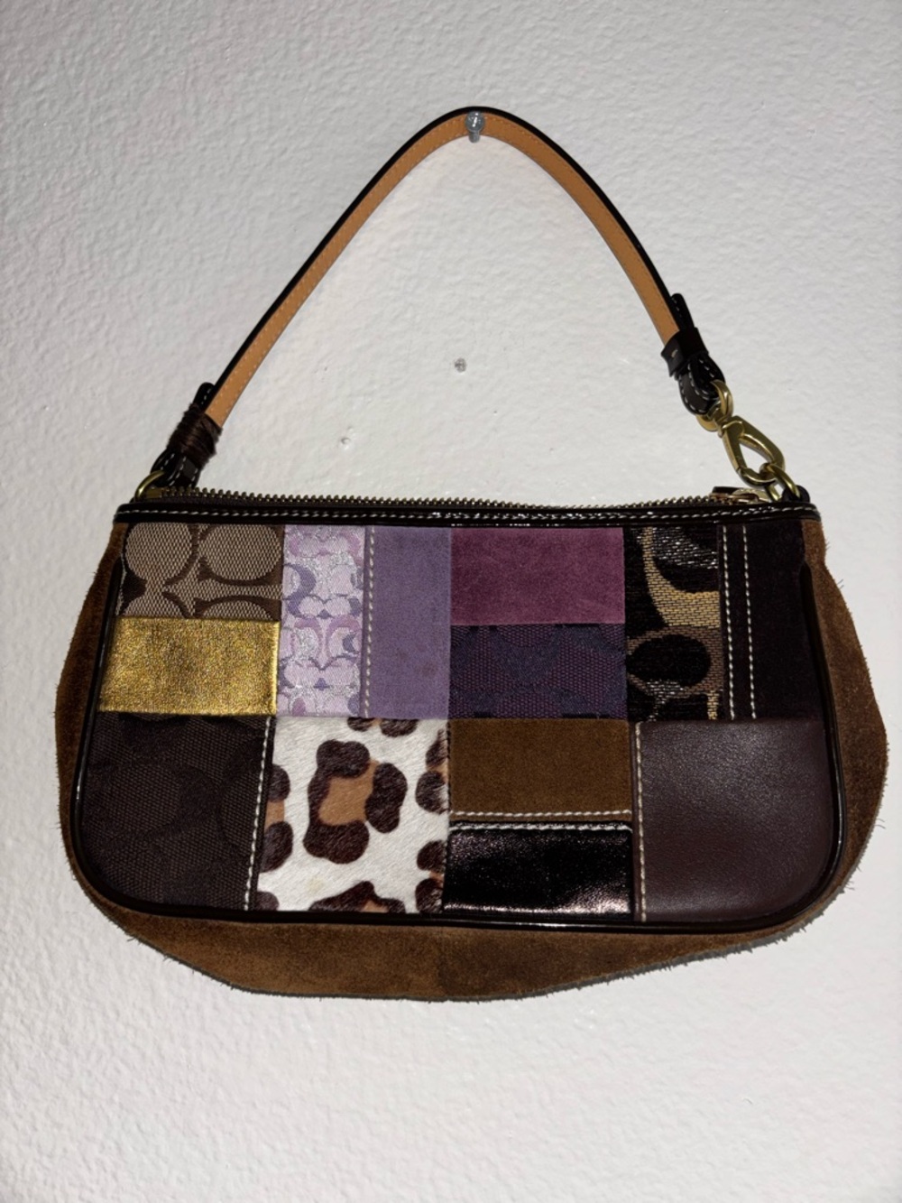 Coach vintage Patchwork Wristlet in Brown, Purple, Gold and Tan - Picture 2 of 5